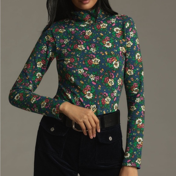 Maeve Tops - Maeve The Hailey Printed Long-Sleeve
Turtleneck Top Blue Floral Shirt Sz L NEW